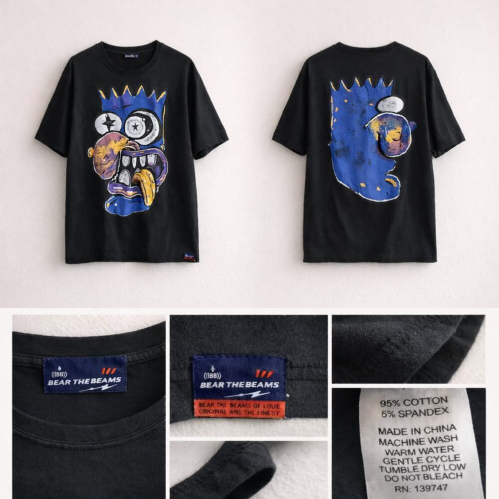 Bear The Beams Distorted Bart Simpson Graphic T-Shirt Black‎ Size 2XL